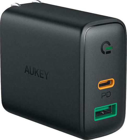 Aukey Wireless Charger with USB-A and USB-C Ports 30W Power Delivery Black