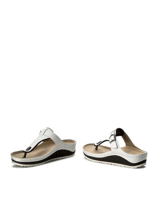Mila Leather Women's Flat Sandals Anatomic in White Color
