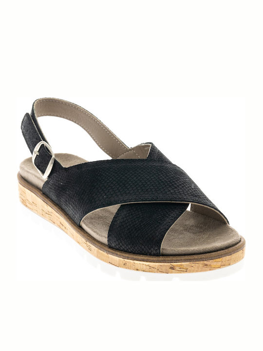 Naturelle Leather Women's Flat Sandals Anatomic in Black Color