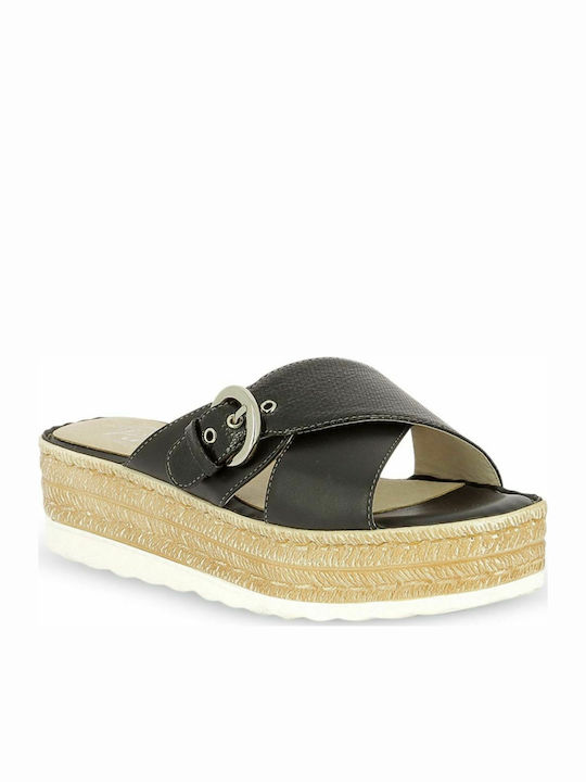 Parex Leather Women's Flat Sandals in Black Color 12717004.B