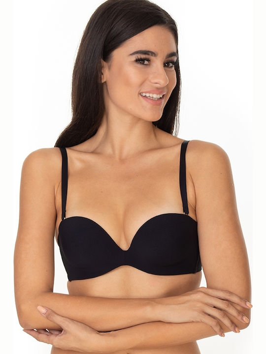 Secret Sense Μαύρο Strapless Σουτιέν με Ελαφριά Ενίσχυση & Μπανέλες