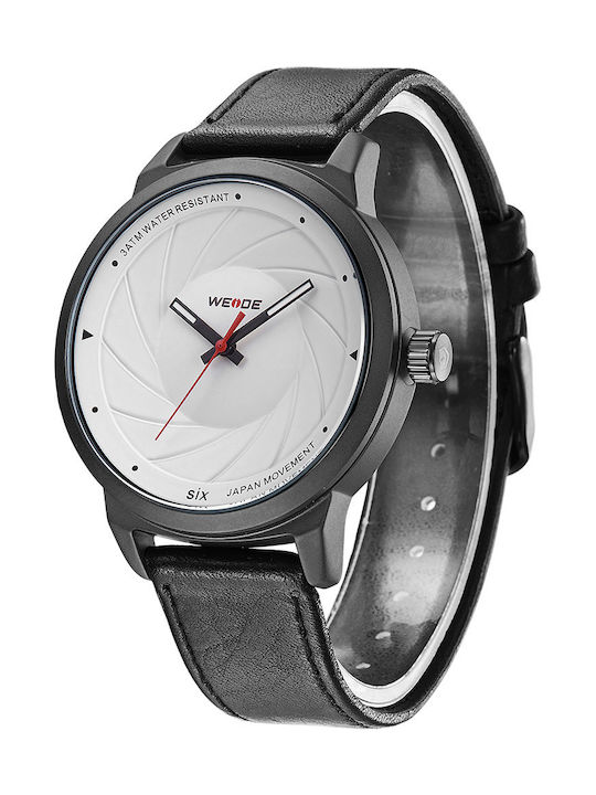 Weide Ανδρικό Ρολόι 40mm Μπαταρίας με Μαύρο Δερμάτινο Λουράκι