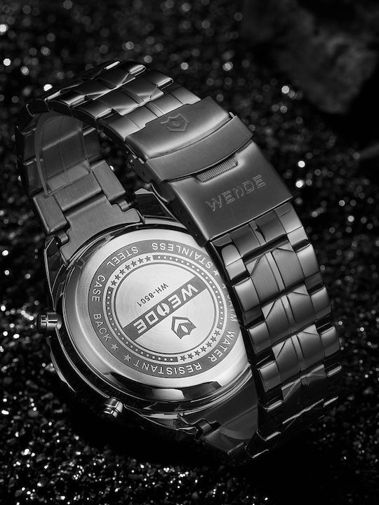 Weide Мъжки Часовник 47mm Хронограф На Батерия С Черна Стоманена Гривна