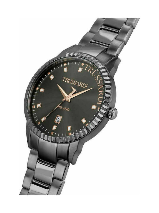 Trussardi T-Bent Herrenuhr 43mm Batterie mit Schwarzem rostfreiem Stahlarmband