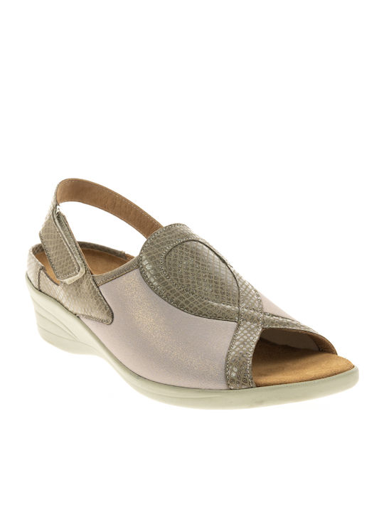 Naturelle Leather Women's Flat Sandals Anatomic in Beige Color