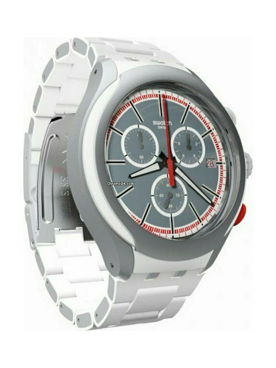 Swatch White Attack Watch Chronograph Battery with White Metal Bracelet