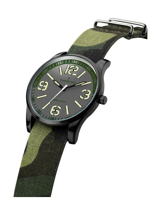 Thorton Herrenuhr 46mm Batterie mit Grün Stoffarmband