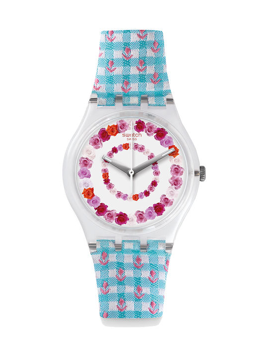 Swatch Roses4u Love Multicolor Fabric And Leather Strap