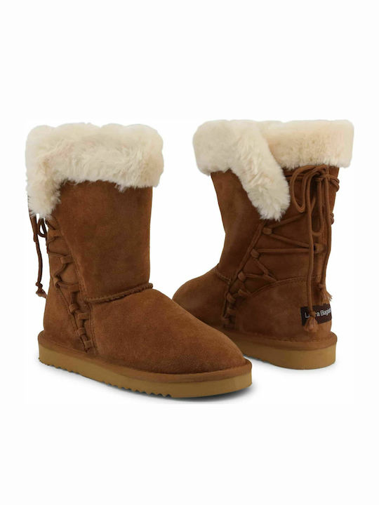 Wildleder Stiefeletten Damen mit Pelz Camel