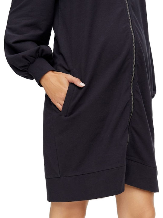 Winter Cotton Long Sleeve Maternity Mini Dress Navy Blue