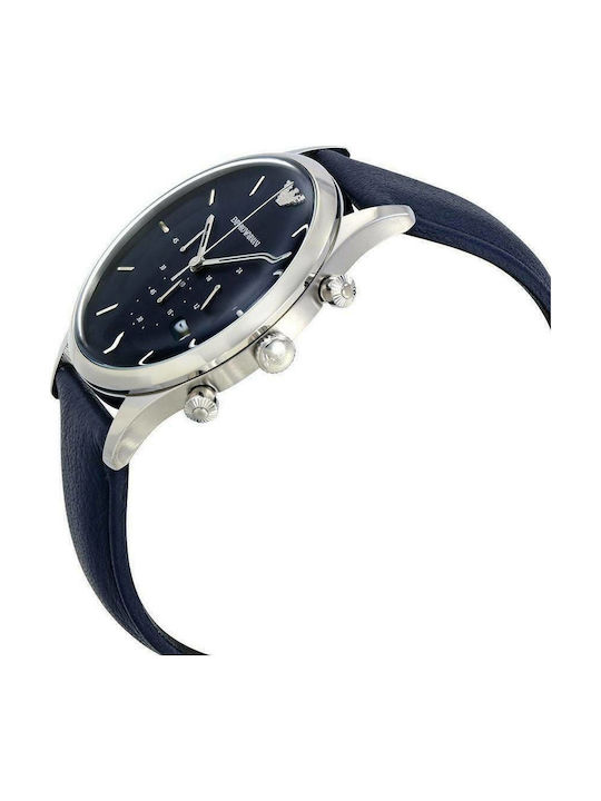 Emporio Armani Uhr Chronograph Batterie mit Blau Lederarmband