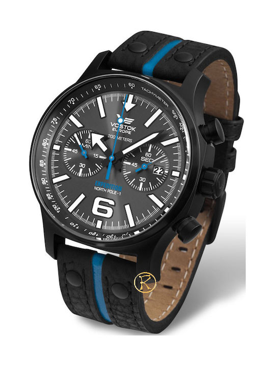 Vostok Europe Uhr Chronograph Batterie mit Schwarz Lederarmband