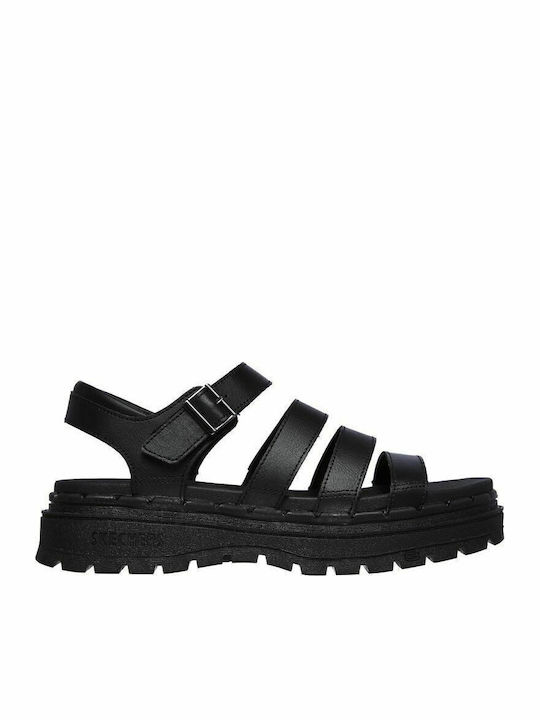 Jammers Leder Flache Damen Sandalen Flatforms Schwarz