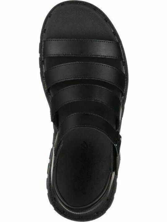 Jammers Leder Flache Damen Sandalen Flatforms Schwarz