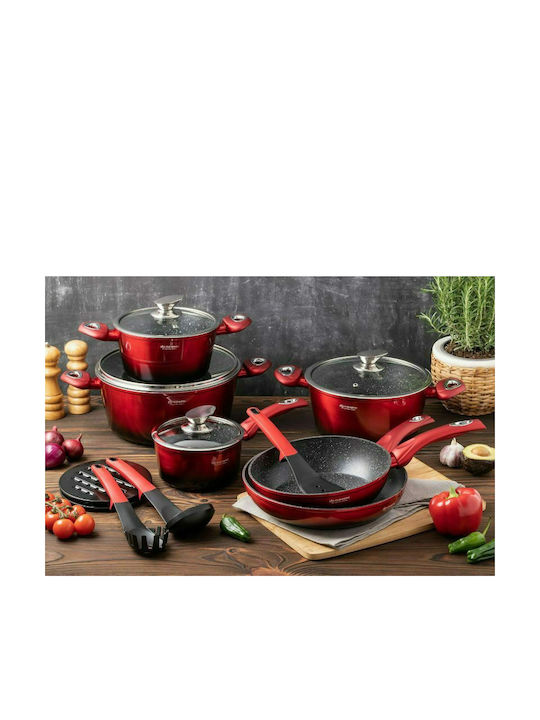 Edenberg Cookware Set of Aluminum with Stone Coating Red 15pcs