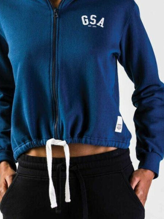 Glory 37-28002 Gekürzte Damen Sweatshirt Strickjacke mit Kapuze Blau
