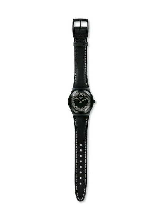 Swatch Watch with Black Leather Strap