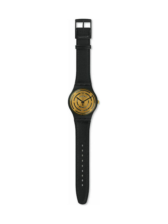 Swatch Seeing Circles Watch with Black Leather Strap