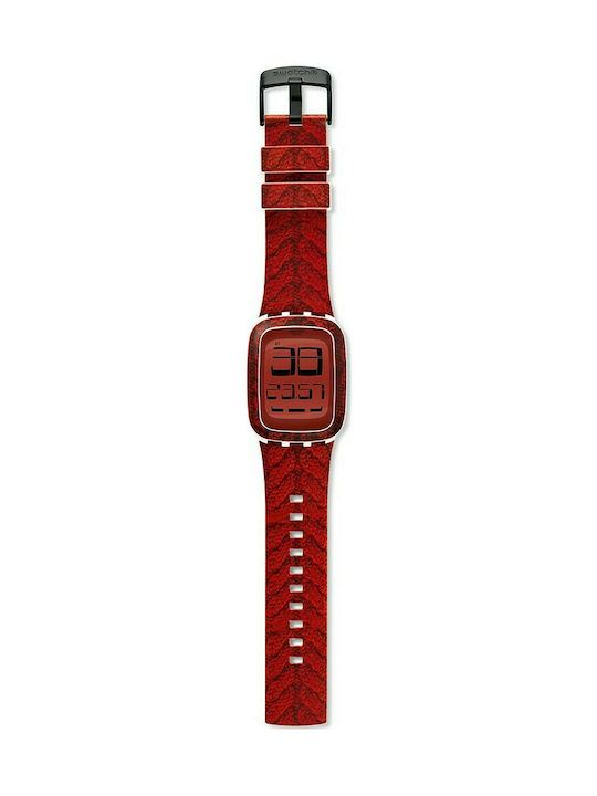 Swatch Digital Watch with Red Rubber Strap