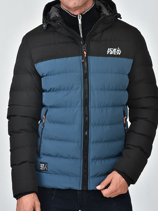 Jachetă de Iarnă Puffer Neagră / Petrol