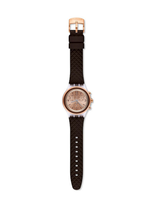 Swatch Elebrown Uhr Chronograph mit Braun Kautschukarmband