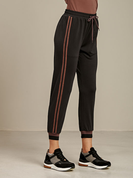 1.15.86014 Women's Fabric Trousers with Elastic Striped Black