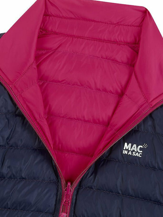 Polar Reversible Down Jacket Κοντό Γυναικείο Puffer Μπουφάν Διπλής Όψης Αδιάβροχο για Χειμώνα Φούξια