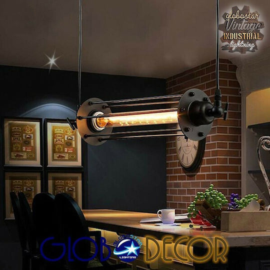 GloboStar Tube Висящо Осветително Тяло Черен Rail с Цокъл E27 43x11см.