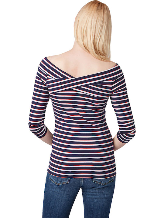 Tom Tailor Women's Summer Blouse Off-Shoulder Striped Blue