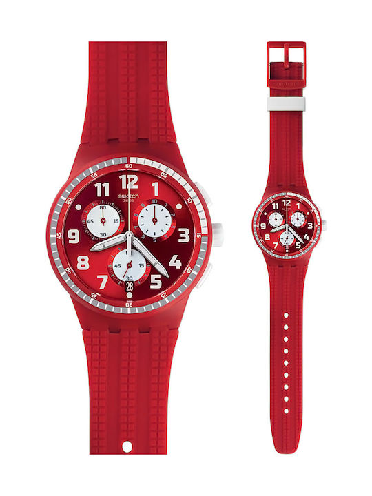 Swatch Watch Chronograph with Red Rubber Strap SUSR403