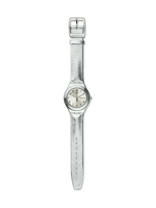 Swatch Watch with Silver Leather Strap