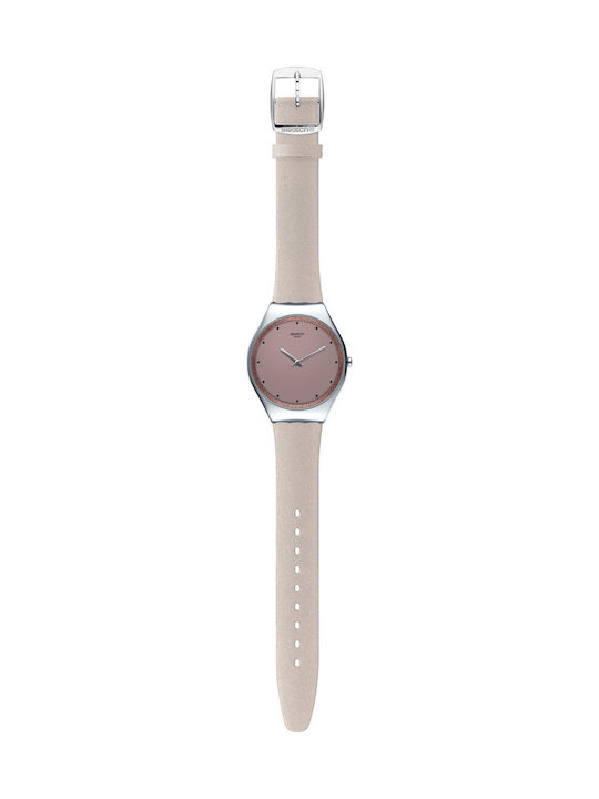 Swatch Meta Skin Watch with Beige Leather Strap