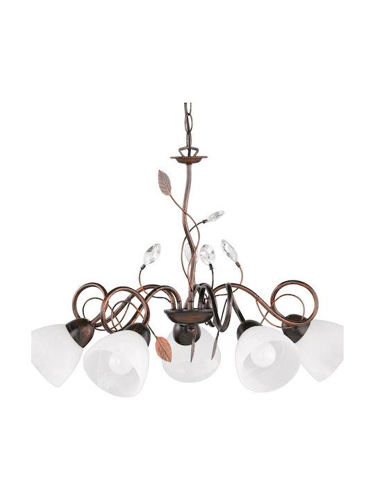 Trio Lighting Traditio Pendant Light White with Crystals for 5 Bulbs E14, E.14 70x150cm