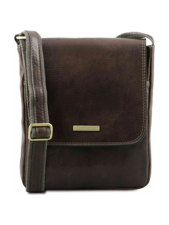 Tuscany Leather Leather Messenger Bag John with Magnetic Clasp, Internal Compartments & Adjustable Strap Dark Brown 23x5x26cm