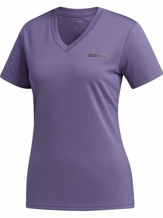 Adidas Designed 2 Move Solid Women's Athletic Blouse Short Sleeve with V Neck Tech Purple