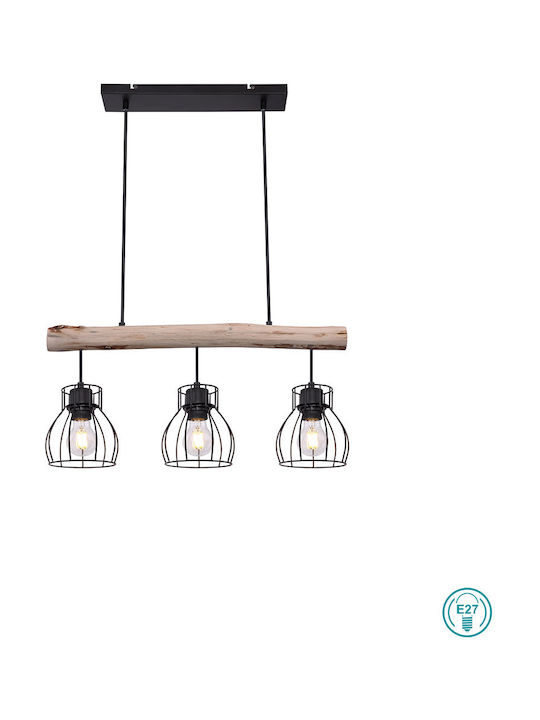 Globo Lighting Mina Pendant Light Three-Light Rail for Socket E27 Black