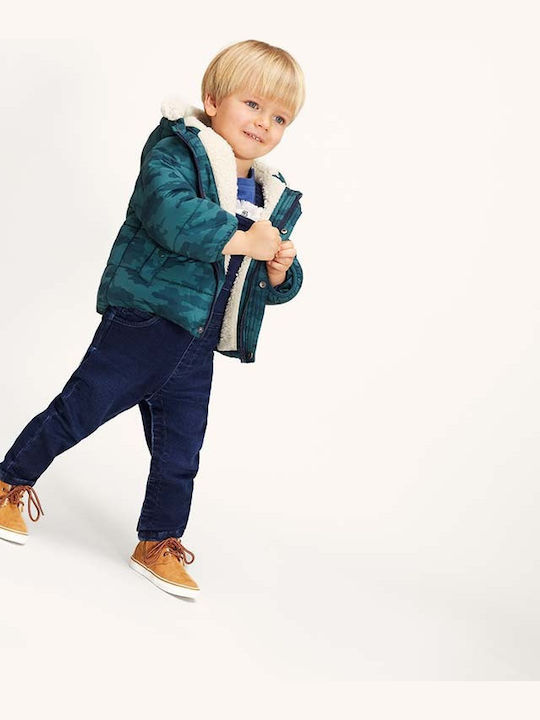 Kids Casual Short Coat with Hood Green