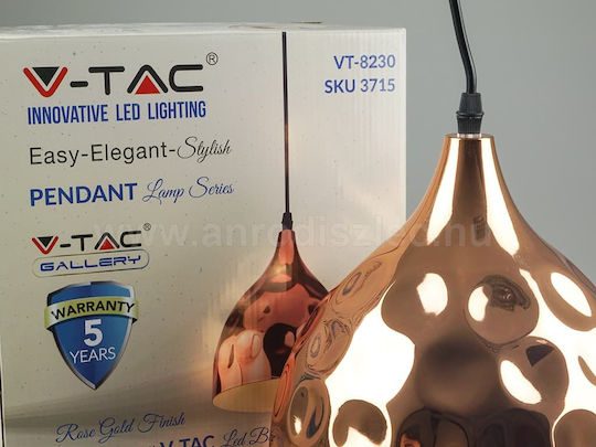 V-TAC Κρεμαστό Φωτιστικό Ροζ Χρυσό με Ντουί E27