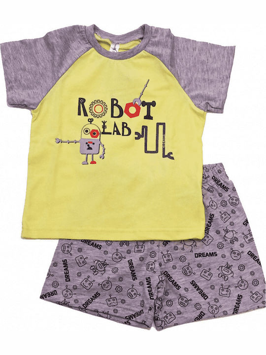 Dreams by Joyce Παιδική Πιτζάμα Καλοκαιρινή Κίτρινη Robot Lab