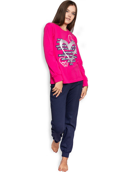 Nina Club Lucky Number Set Top & Bottom Kids Winter Cotton Pyjamas Fuchsia