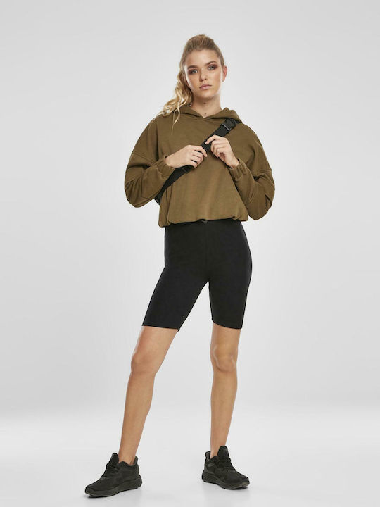 Cropped Women's Sweatshirt Hooded Khaki