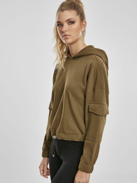 Cropped Women's Sweatshirt Hooded Khaki