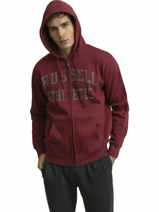 Russell Athletic Men's Sweatshirt Jacket with Hood and Pockets Burgundy