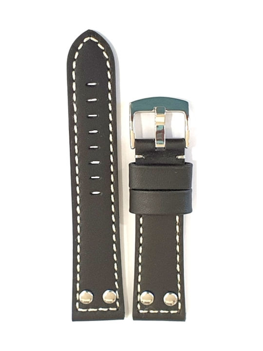 Tzevelion ART 2844 Leather Strap Black/Silver 24mm