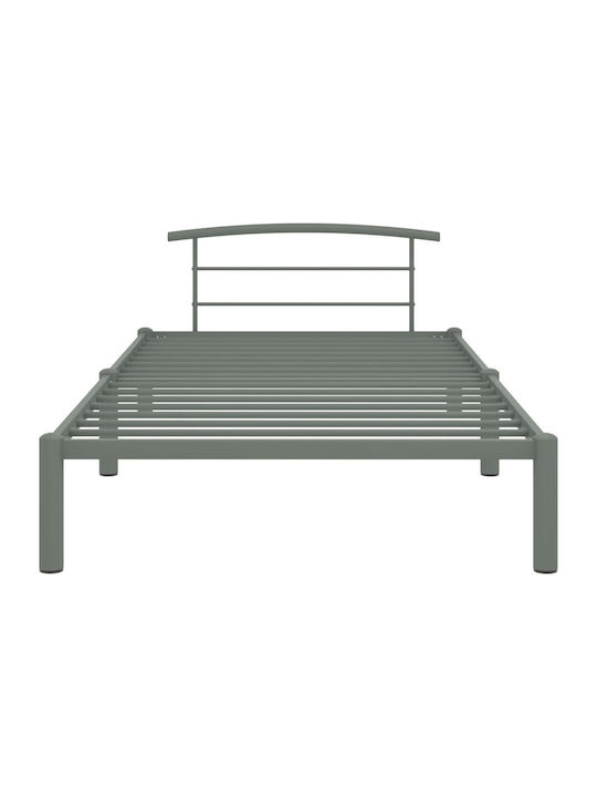 Single Bed Metallic with Slats Γκρι 90x200cm