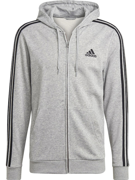 Essentials French Terry 3-Stripes Ζακέτα με Κουκούλα Heather Grey