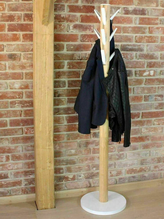 Umbra Wooden Coat Rack White/ Brown With 9 Hooks Flapper 39.4x39.4x165cm