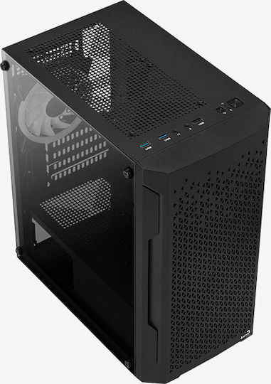 Aerocool Trinity Mini v2 Gaming Midi Tower Κουτί Υπολογιστή με Πλαϊνό Παράθυρο και RGB Φωτισμό Μαύρο