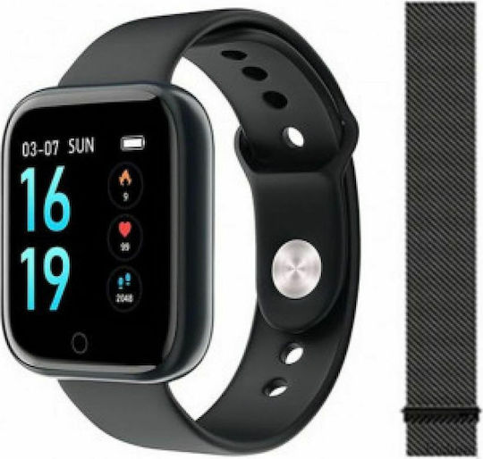 T80 Smartwatch mit Pulsmesser (Schwarz)