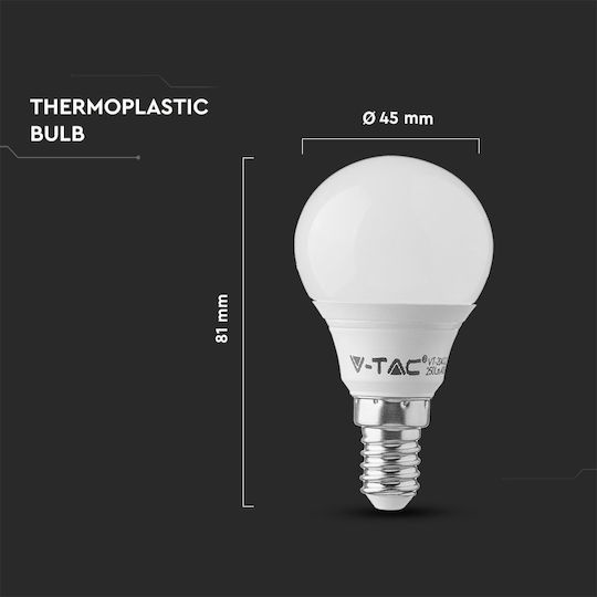 V-TAC Vt-1819 Λάμπα LED 4W 78mm για Ντουί E14 και Σχήμα P45 Ψυχρό Λευκό 320lm